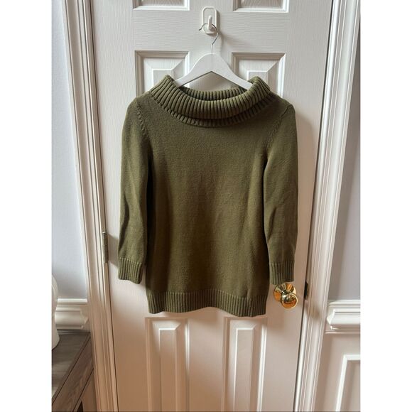 Talbots Olive Green Wide Mock Neck 3/4 Sleeve Sweater sz S - Picture 1 of 7